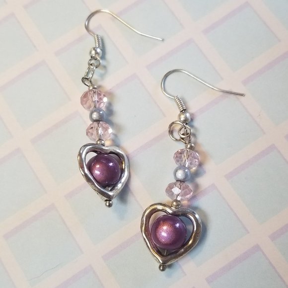 *5/35*  New Romantic Heart  Iridescent Magic Glow Bead Earrings - Picture 2 of 2